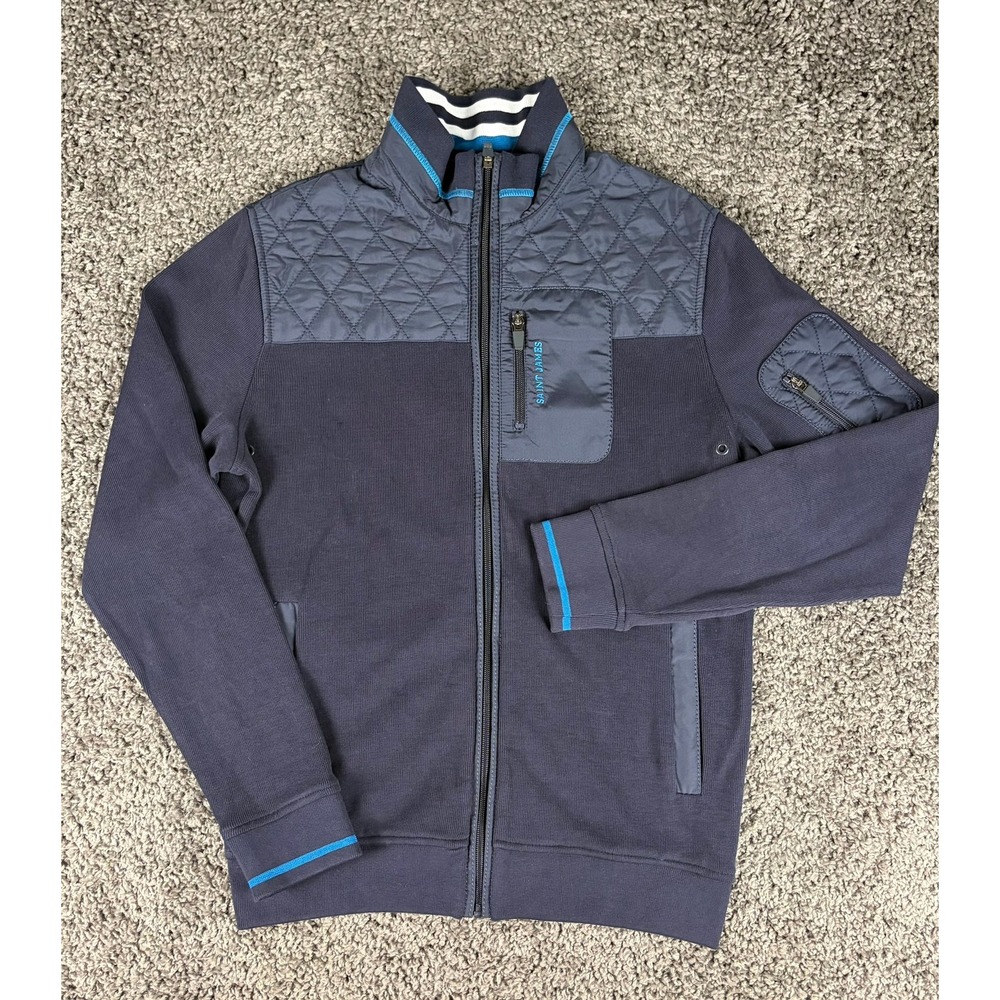 Saint James Mens Navy Blue Quilted Hybrid Full Zip Knit Cardigan Jacket Size S